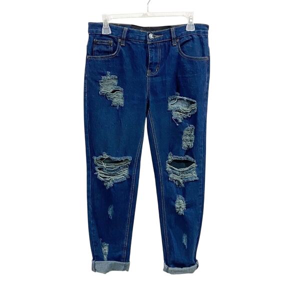 One Teaspoon Dark Distressed Slim Straight Jeans Size 25 - Picture 1 of 11